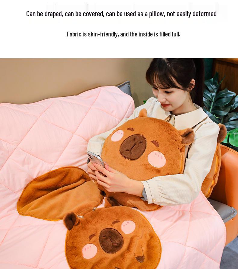 Dual-Use Capybara Hugging Pillow & Blanket - Office Nap, Car AC, or Lunch Break Backrest