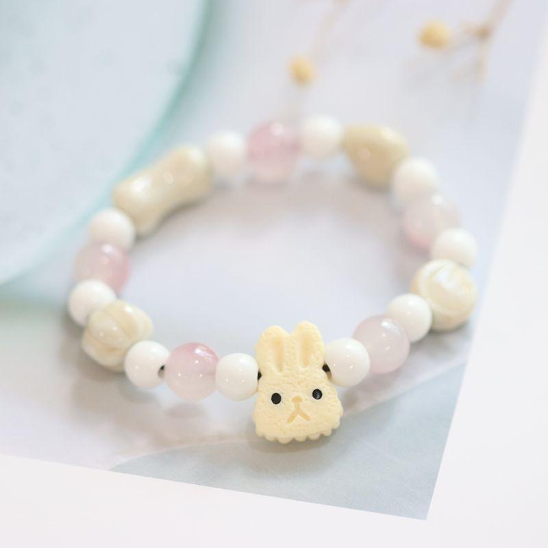 

Милый освежающий сэндвич-бисквит браслет из керамики Цзиндэчжэнь с кроликом студенческий фарфоровый браслет из розовых бусин маленькое украшение 726 Rabbit powder