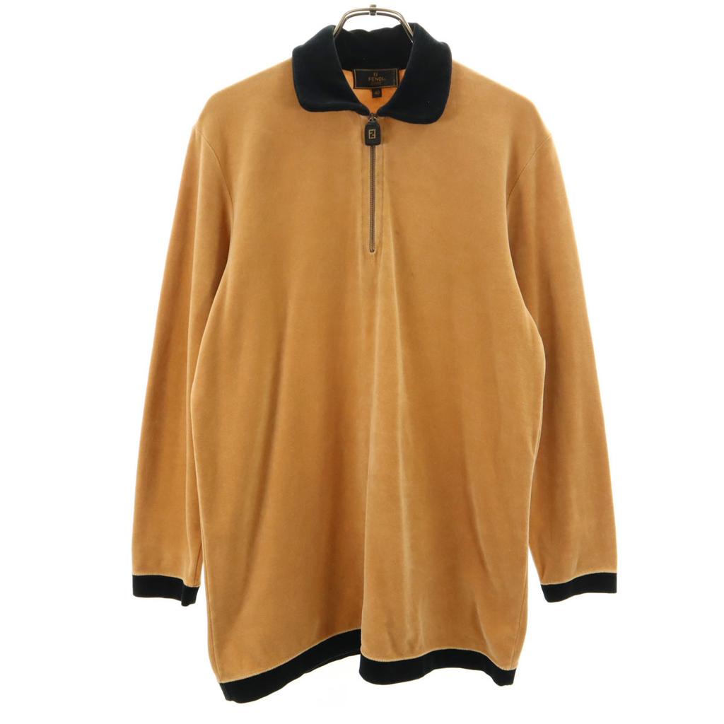 FENDI 90s Made in Italy Old Back print Long sleeve Half Zip Velour Polo shirt Men's Used