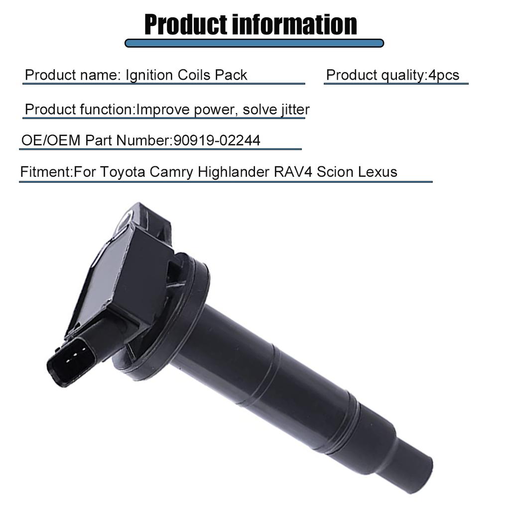 RIGHTPARTS 90919-02244 9091902244 Ignition Coils For Toyota Camry Highlander RAV4 Scion Lexus 2.4L 90919-02266 90919 02244 UF333