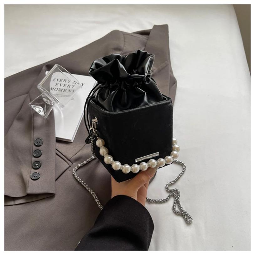 

Высококачественная сумка-ведро Sense на шнурке для женщин, корейская мода, универсальная жемчужная цепочка, мини-сумки, женская повседневная сумка из мягкой кожи