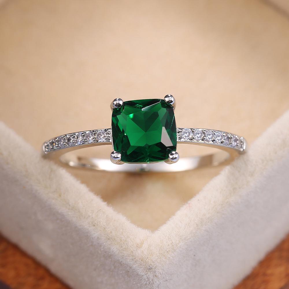 High-End Sapphire Zircon Diamond Ring: Elegant Square Design for European & American Engagements