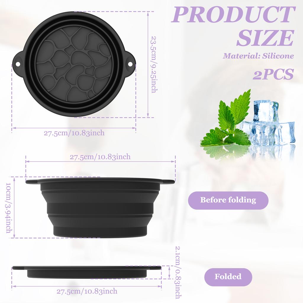 2Pcs Silicone Face Ice Bowl Foldable Ice Bath Facial Washbasin with Built In Tray Portable Washbasin for Home Travel