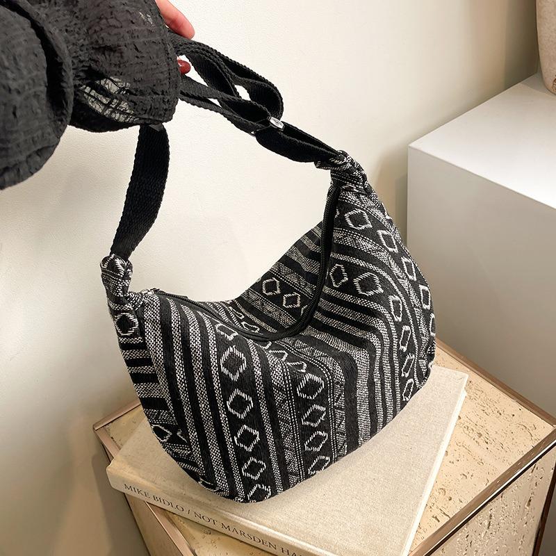 Neue Damenhandtasche Retro Regenbogen gestreifte Canvas Umhängetasche Messenger Bag Große Kapazität Knödeltasche