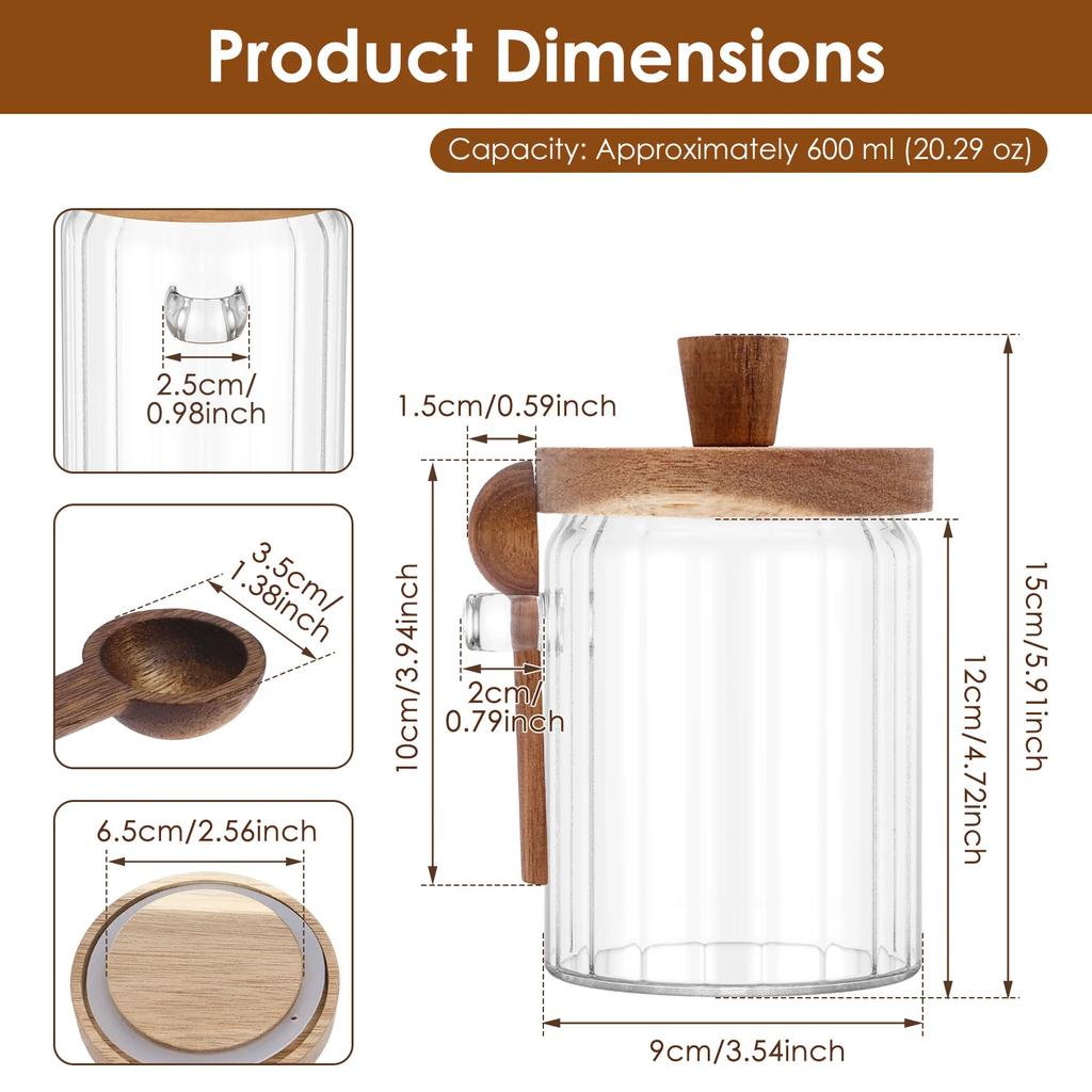 Airtight Glass Jars with Wooden Lid and Spoon Transparent Multipurpose Moisture-proof Coffee Food Storage Jar for Spices Beans
