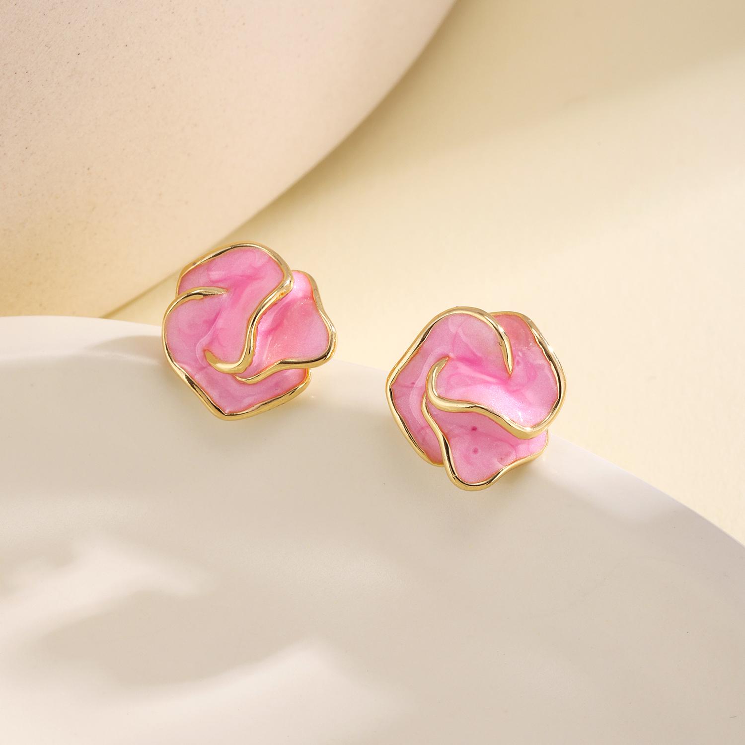 

Nidin New Arrival Romantic Sweet Rose Flower Stud Earrings For Women Enamel Floral Bridal Wedding Party Daily Wear Fine Jewelry розовый