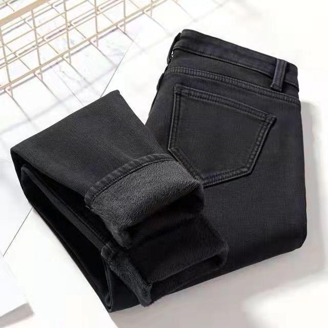 Women's High Waist Fleece-Lined Skinny Jeans - White Harem Style for Autumn/Winter 2025, Korean-Inspired, Casual, and Thickened.