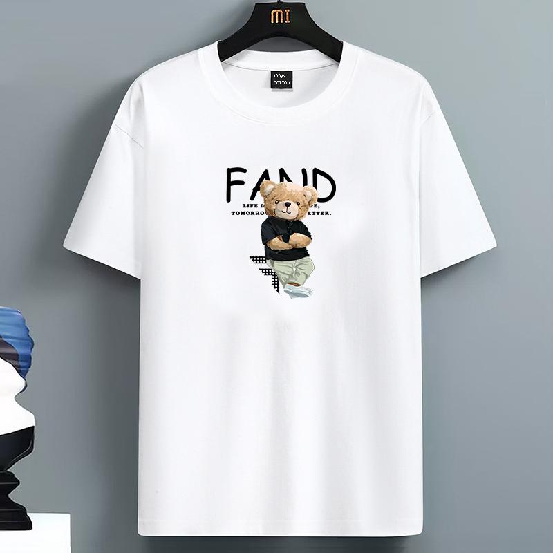

2026 Spring Summer Cotton Fashionable Casual Bear Pattern Printed Sports Round Neck Short Sleeved Tshirt 3XL