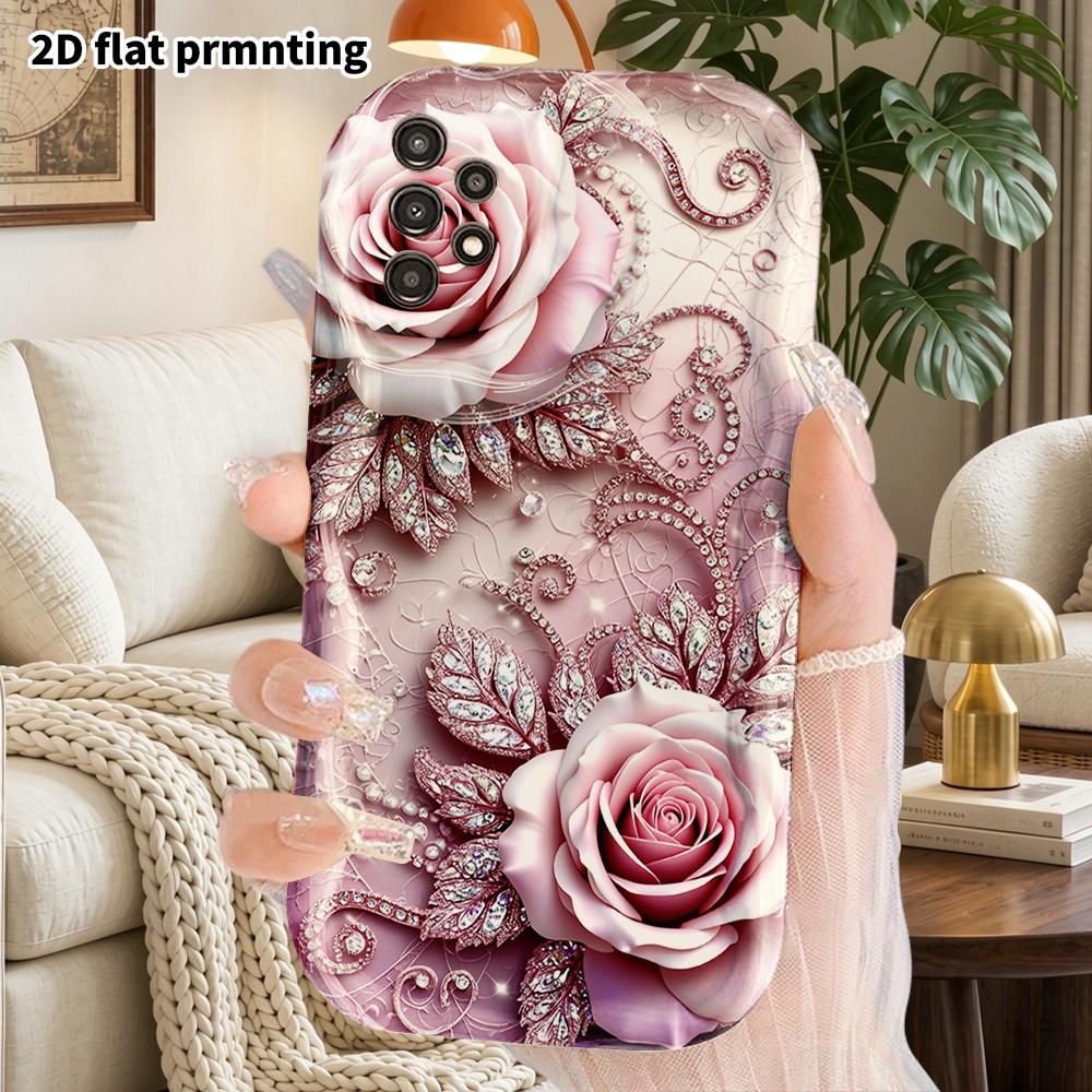 Phone Case: 2D Flat Samsung Galaxy A34 A35 M05 M06 S20 S22 S21 FE Plus 5G Protective Case, Couples Style, Pink Rose, Christmas and Halloween Gift