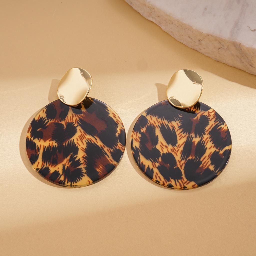 Exaggerated Smudged Round Leopard Print Earrings, High-end Earrings