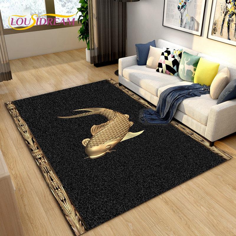 Covor de zonă 3D Fish Golden Arowana Betta Fish, covor pentru sufragerie, dormitor, canapea, covoraș, decor, covoraș anti-alunecare pentru joacă pentru copii