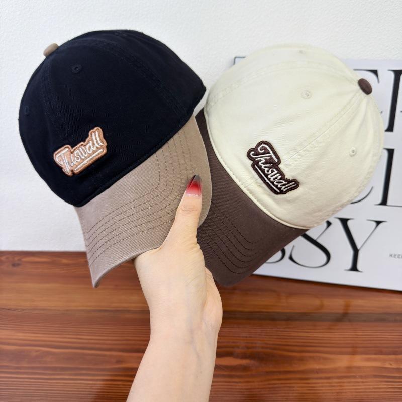 Washed Cotton Soft Top Embroidered Letter Baseball Hat Men's and Women's Fashion Versatile Big Head Curved Brim Showing Face Small Peaked Cap