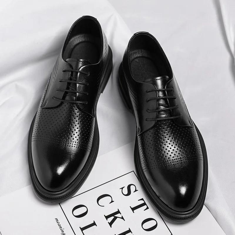 Fashion 3 4 8cm Heel Spring Autumn Men's Leather Dress Shoes Fashion Casual New Designer Hollow Height Casual Platform Shoes Man