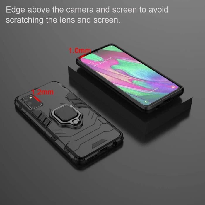 Coque pour Samsung Galaxy A41 Nouveau Robuste Anneau Support [Fonctionne avec Support De Voiture Magnétique] Étui Housse, Noir