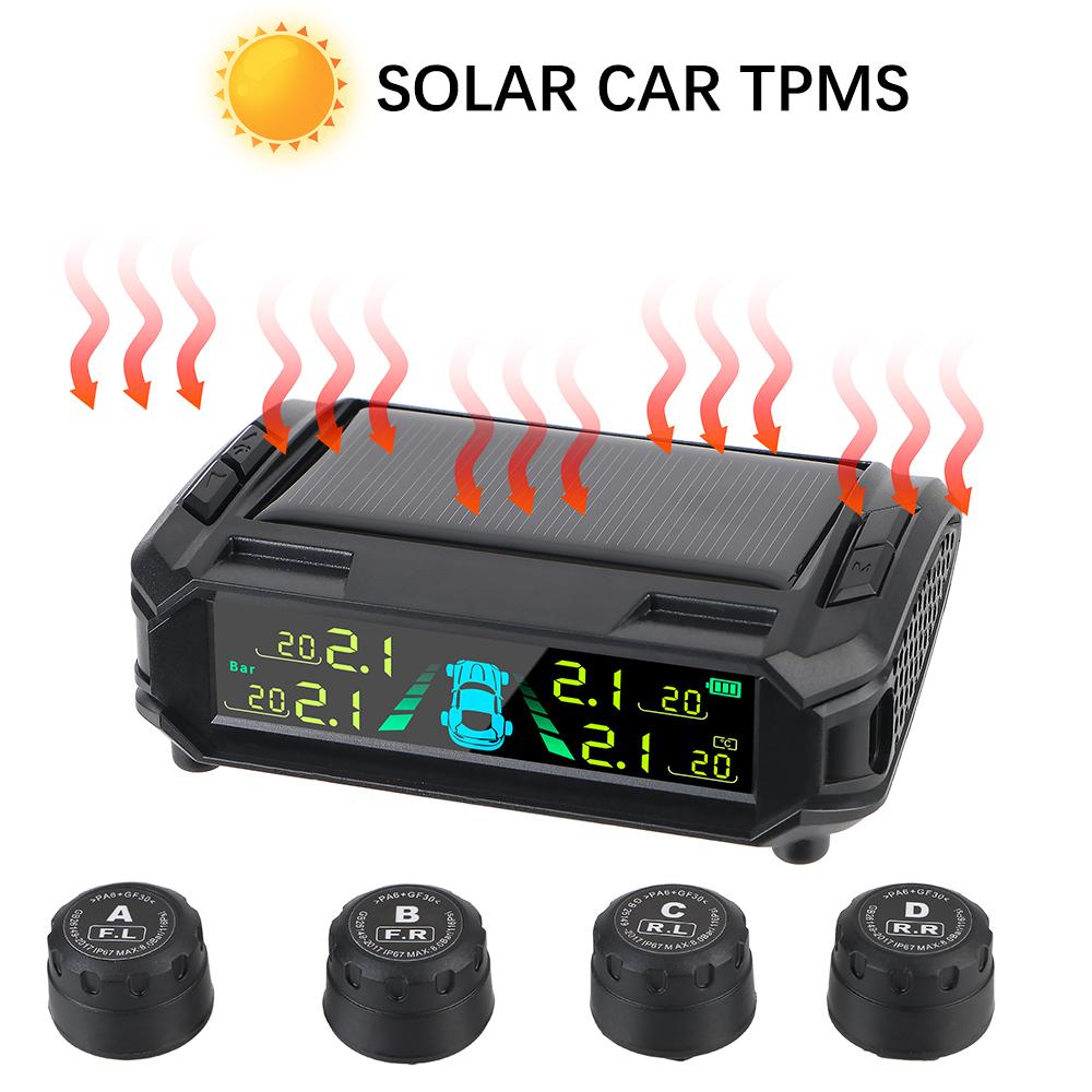 Car Tire Pressure Monitoring System Digital LCD Display Auto Security Alarm Systems USB / Solar TPMS Tyre Temperature Monitor