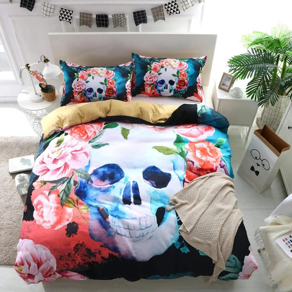Sugar Skull Duvet Cover Set,3D Printed Gothic Skull Bedding Set,Soft  Comforter Cover with Zipper Closure and 2 Pillow Shams
