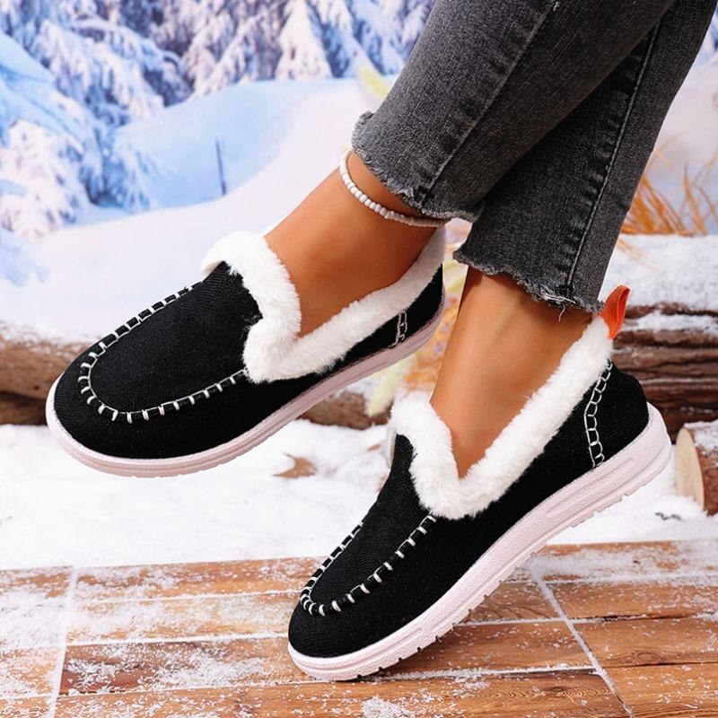 Foreign Trade New Velvet Warm Flat-soled Cotton Shoes Women's Autumn Round Head Foot Cover Large Size Low-top Single Shoes