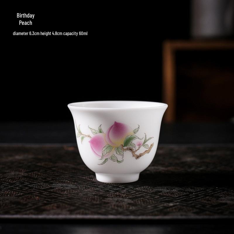 Hand-Painted Ceramic Landscape Teacup - Ice-Type Mutton Fat Jade Finish, Kung Fu Tea Set