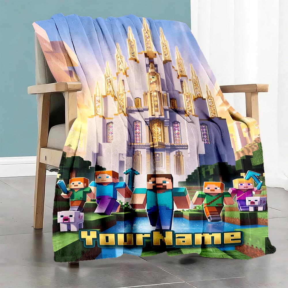 Minecraft 41 Customize Text Blanket Throw Personalized Blanket Soft & Cozy Throw For Sofa Seaside Bed Office Ideal for All Seasons