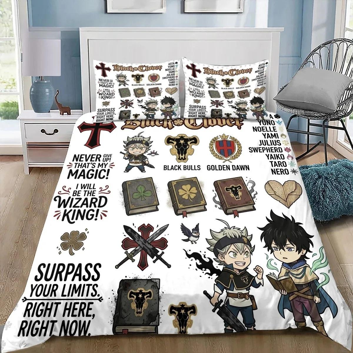 Housse de couette et taie d'oreiller Anime Black Clover 3D, Ensemble de literie pour lit simple/double, Cadeau de décoration de chambre pour garçons et filles 100x135cm