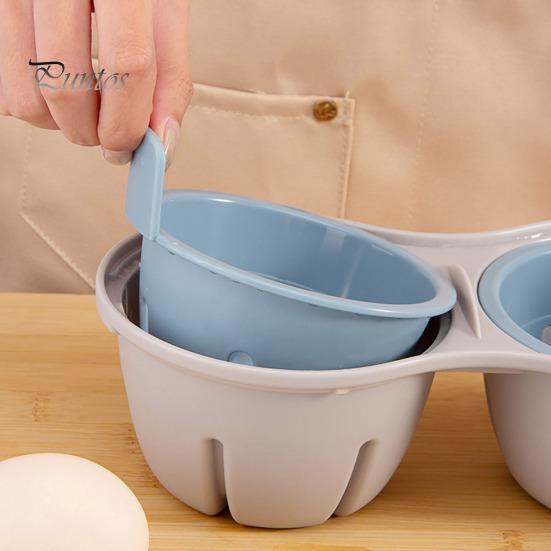 Plastic Egg Boiler Dual Cavity Microwave Poacher with Lid, Heat Resistant Double Hole Steamer, Compact Cooker Quick Breakfast Tool Nutritious Maker
