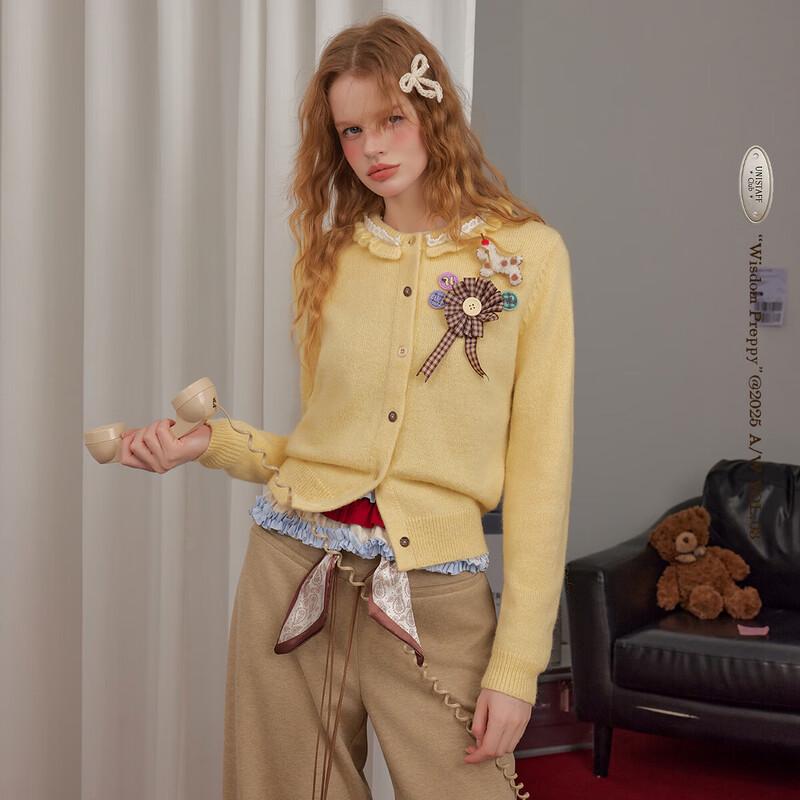 

UNIFREE Dopamine Knit Cardigan with Lace Trim L