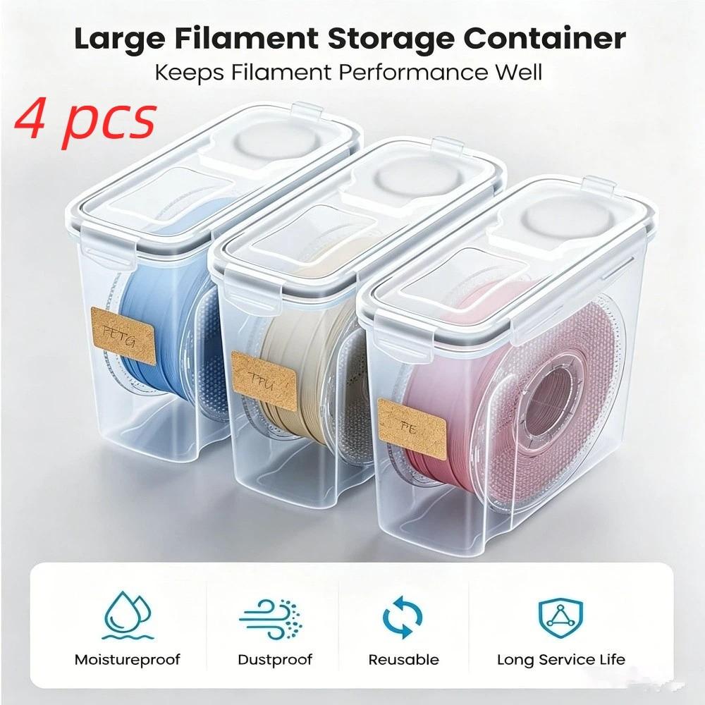 4Pcs Dustproof 3D Printing Filament Container Transparent Filament Dry Box  Protection