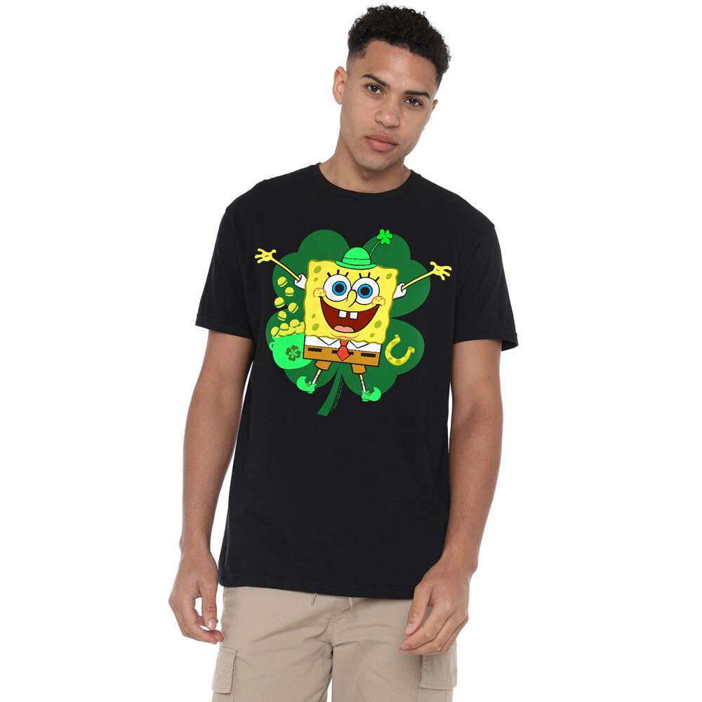 Spongebob Squarepants St. Patrick S Day Spongey Four Leaf Clover T-Shirt Black L