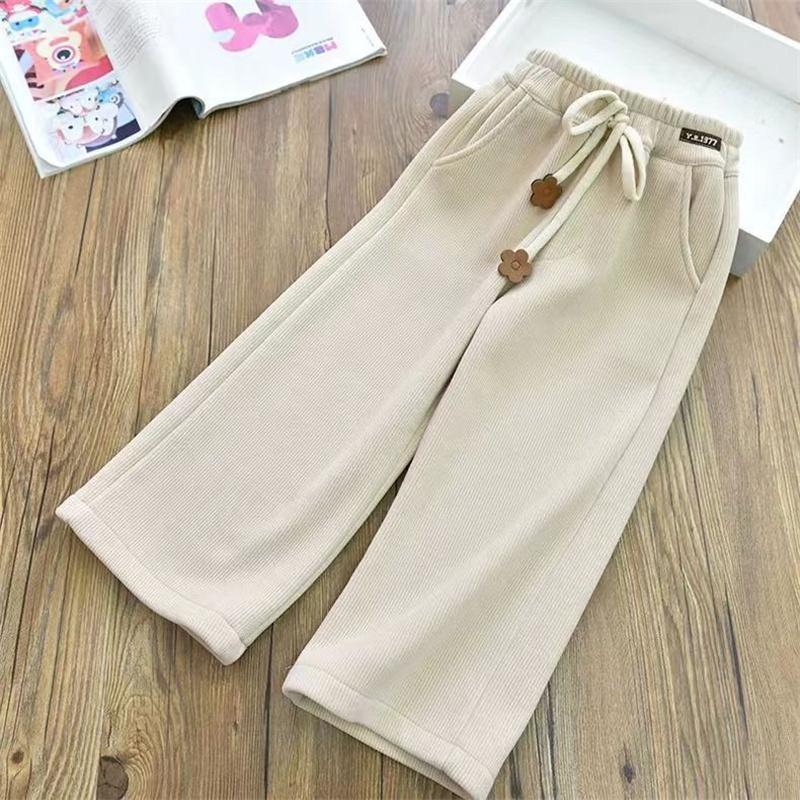 Girls  Corduroy Pants Spring Kids Solid Color Loose Wide-legged Trousers Autumn Teen Casual High Waist Straight Pant 5-12 Years