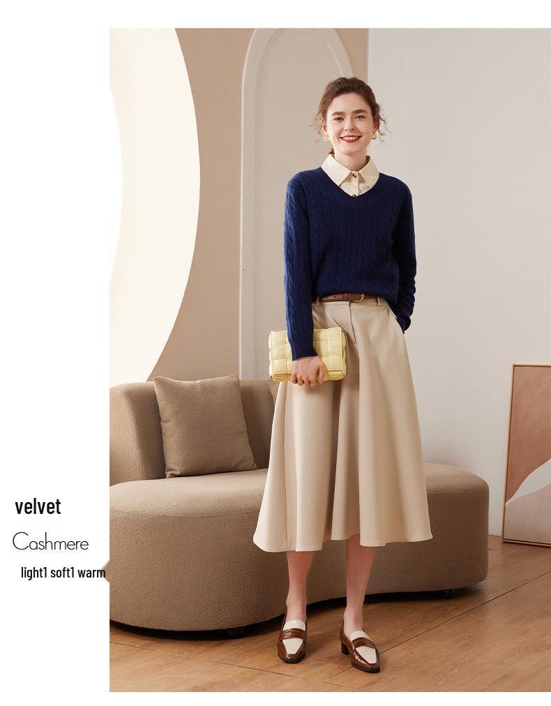 2023 Fall/Winter Cashmere Cable Knit Polo Sweater for Women – Versatile, Fashionable, Retro Lapel Design