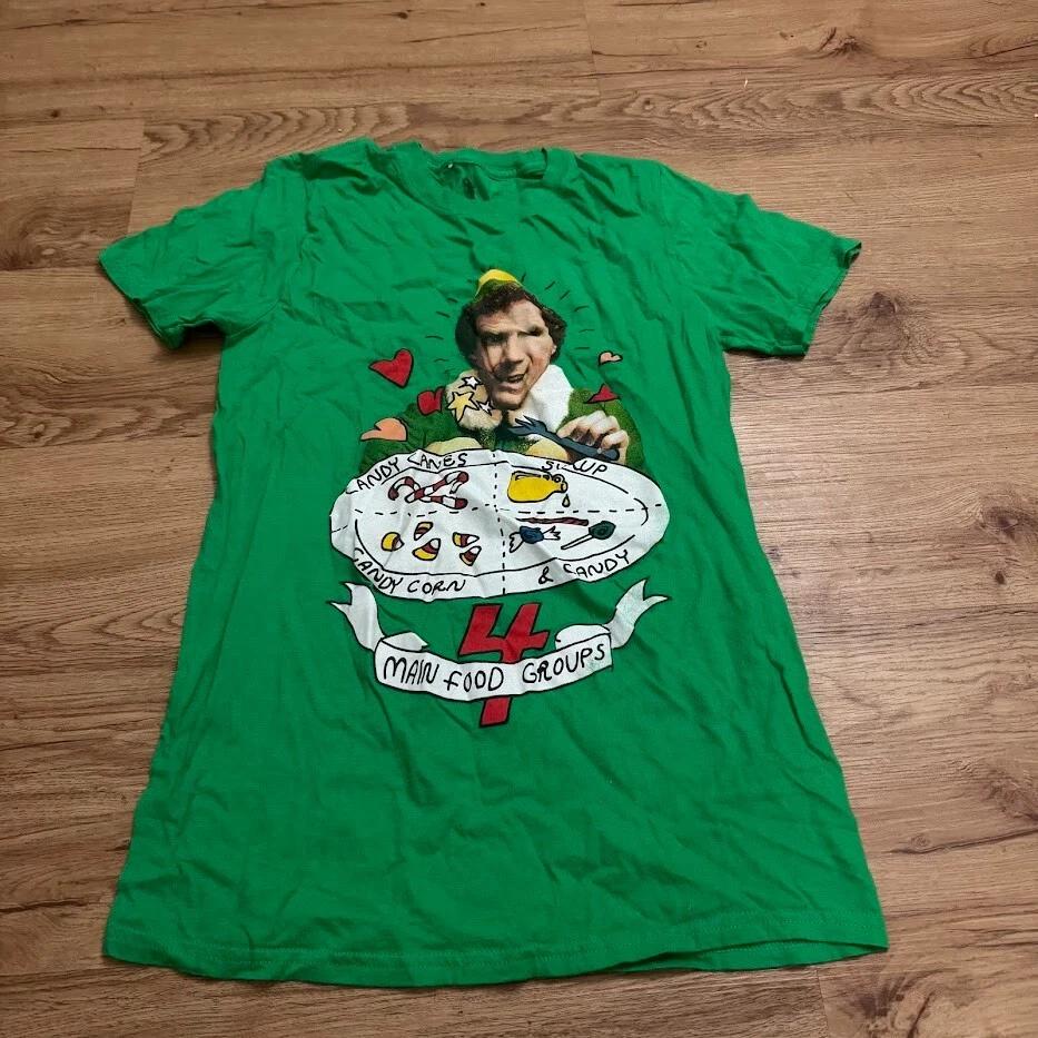 

Elf 4 Food Groups Tee Elf Movie Buddy Will Ferrell Tshirt Green Womens Large S