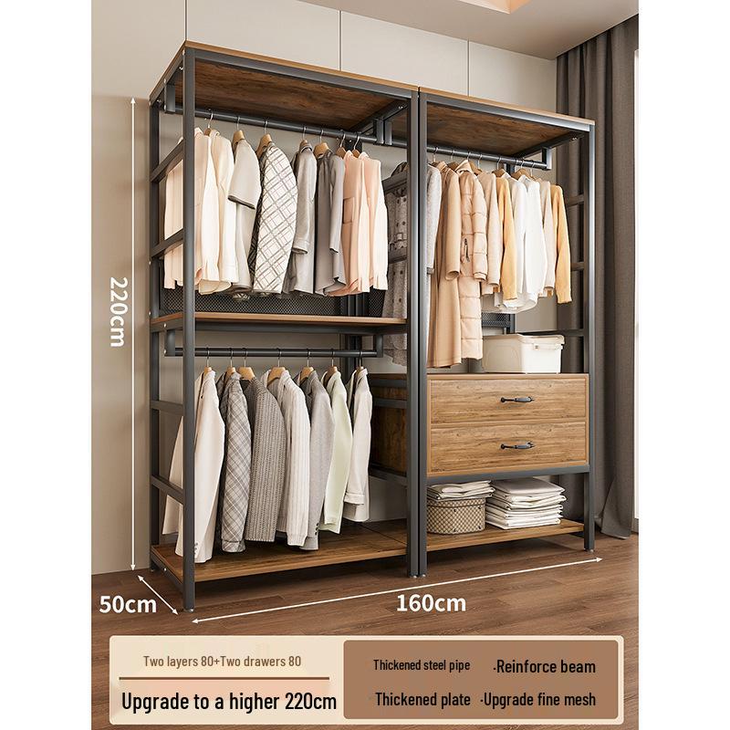 Metal Walk-In Wardrobe: Floor-Standing Clothes Rack, Open Garment and Hat Rack, Bedroom Shelf Assembly