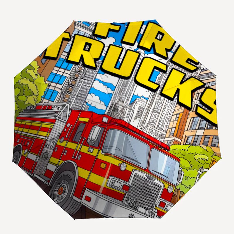 Feuerwehrauto Thema Automatischer Regenschirm, Leicht & Tragbar, 8 Speichen, Perfekt für Reisen im Freien, Geburtstage, Weihnachten, Geschenke.