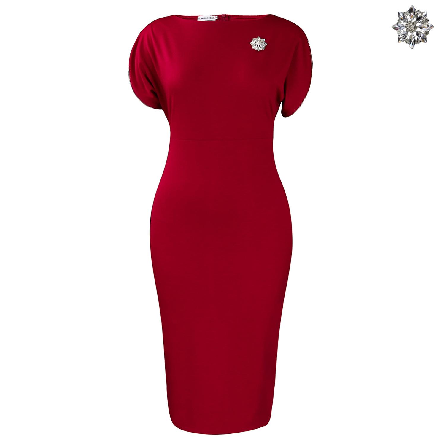

New short-sleeved crew neck fashion temperament elegant O hip-wrapped dress S