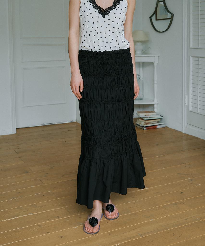 GREENBUTTER Shirring Long Skirt (Black)