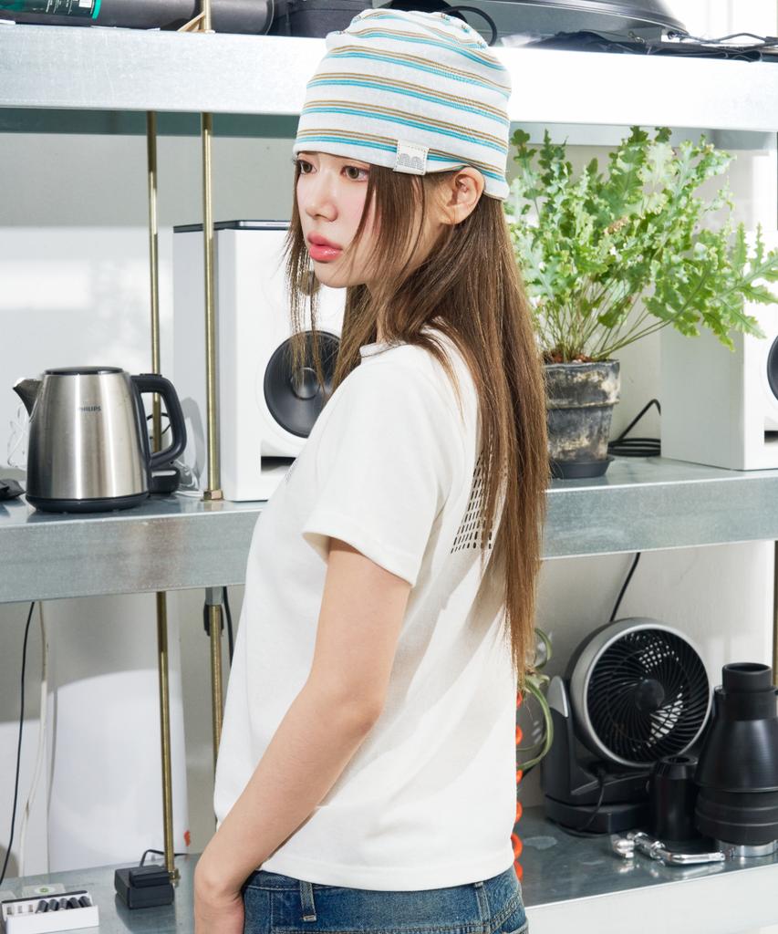 NOT NEW Nn Label Stripe Beanie White
