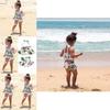 Charming 2pcs Girls Ruffle Floral Bikinis Set Featuring Adorable Flamingo Design