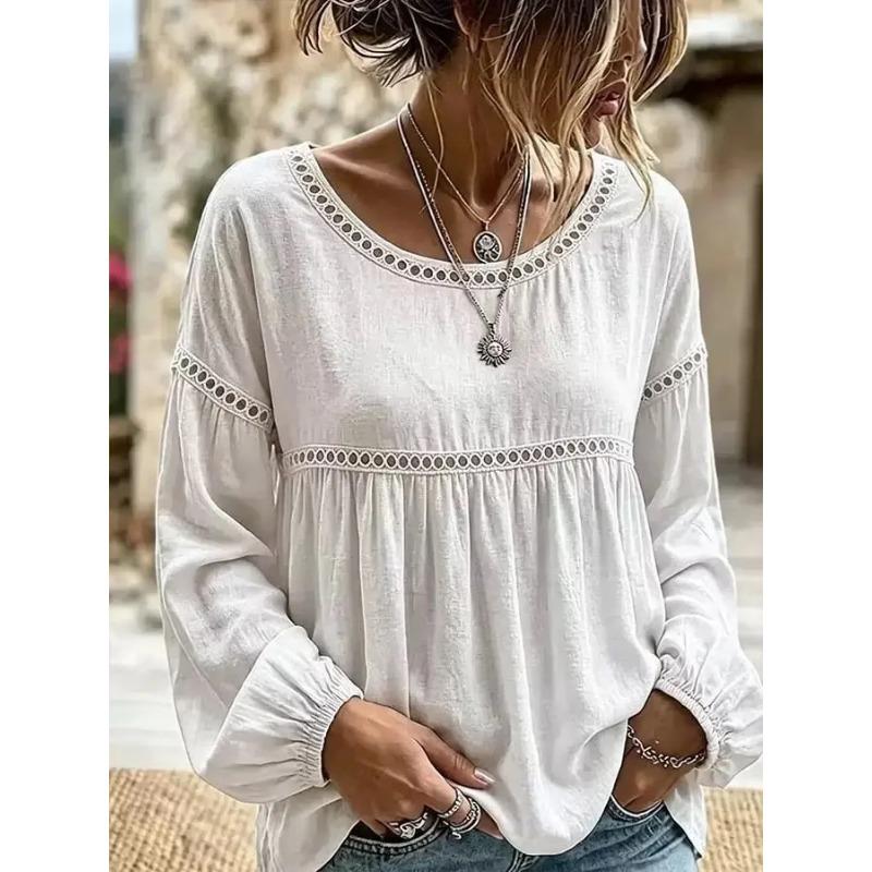 JPNTKY Women's Fashion Casual Long Sleeve O-Neck Blouses & Shirts