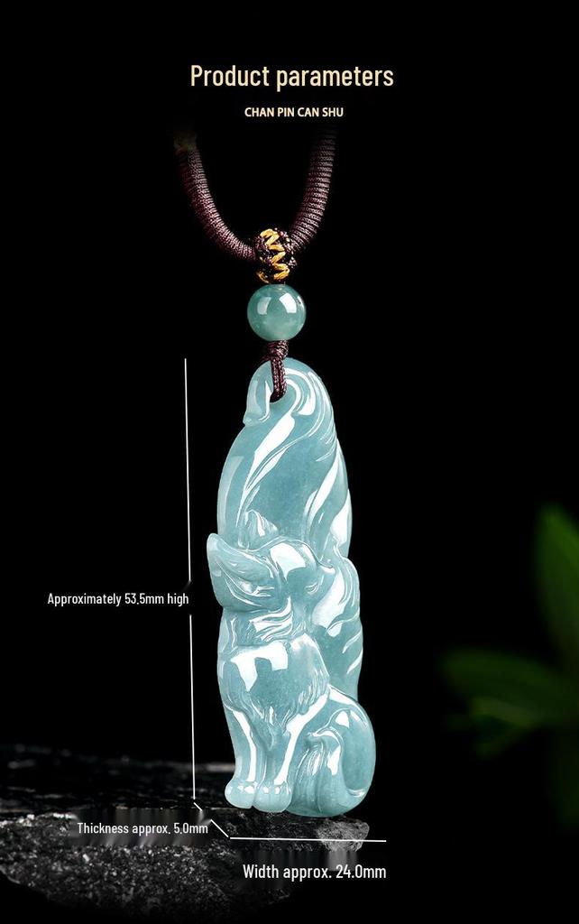 A-Note Natürlicher Blauer Jade Neunschwänziger Fuchs Anhänger mit Jadeblume, Damenstil
