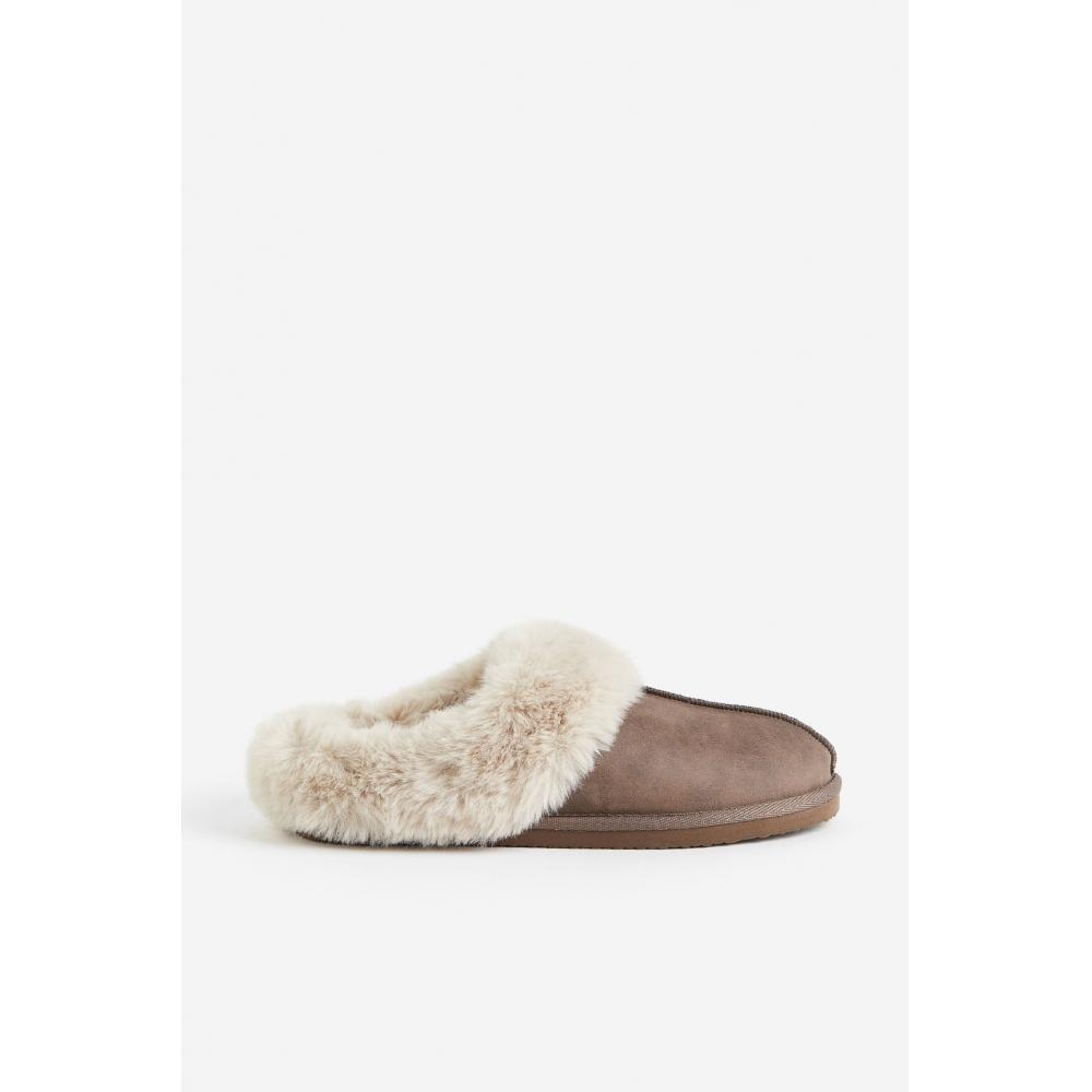 

H M Faux Fur Lined Slippers Dark Beige