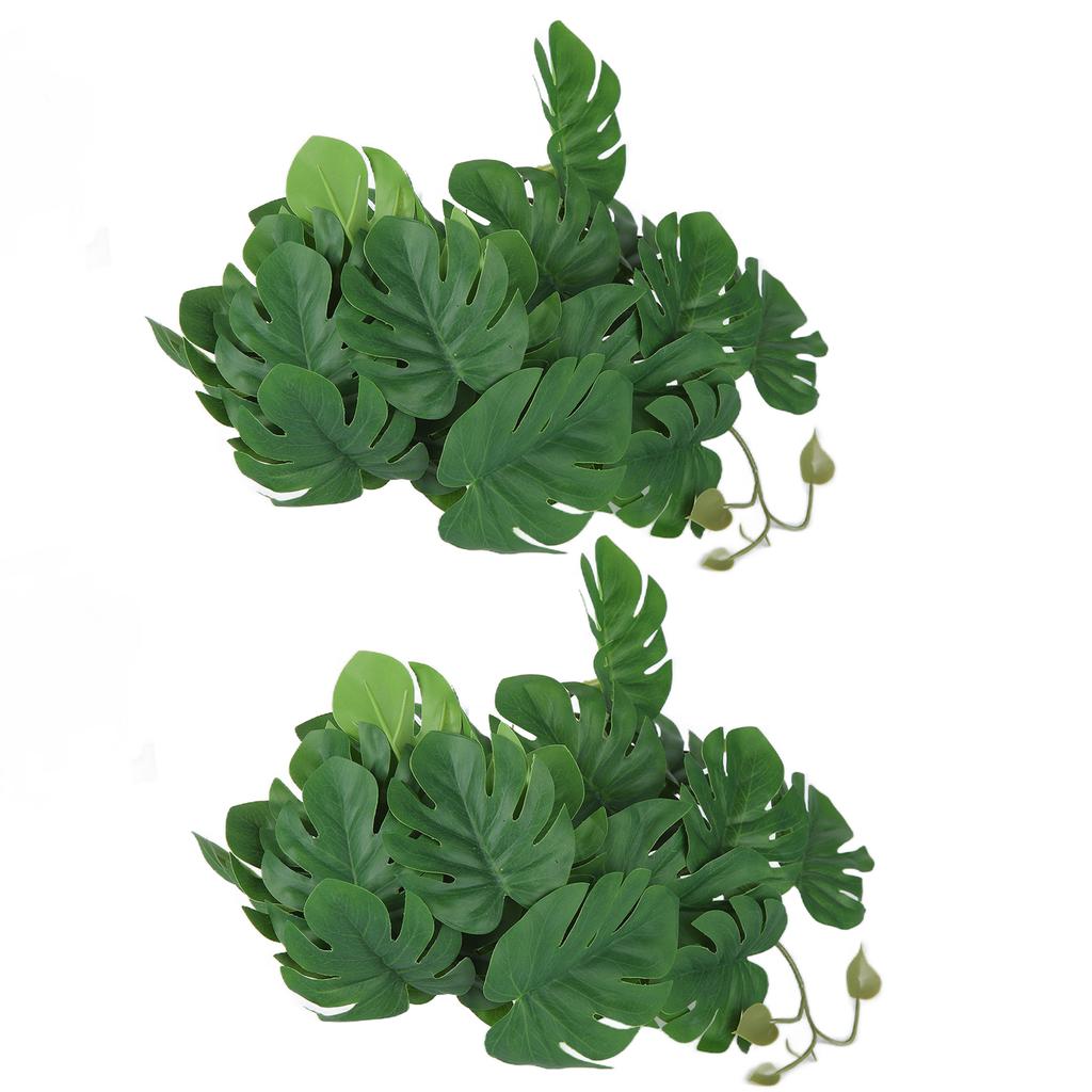 2PCS Artificial Water Plant Simulation Vine Lifelike Plastic Leaves Decoration with Suction Cup for Fish Tank