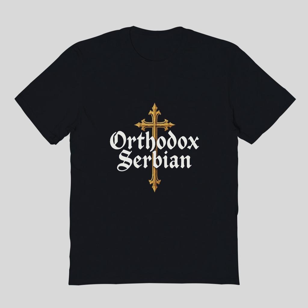 Orthodox Serbian Golden Cross Text Print TShirt 100 Cotton ONeck Short Sleeve Summer Casual Unisexs Tshirt Streetwear