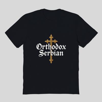 Orthodoxer Serbischer Goldener Kreuz Textdruck T-Shirt 100% Baumwolle Rundhals Kurzarm Sommer Lässig Herren T-Shirt Streetwear