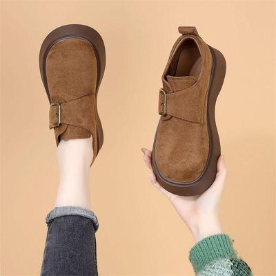 Retro Suede Fleece-Lined Women's Platform Slip-On Loafers - Winter 2025 Collection