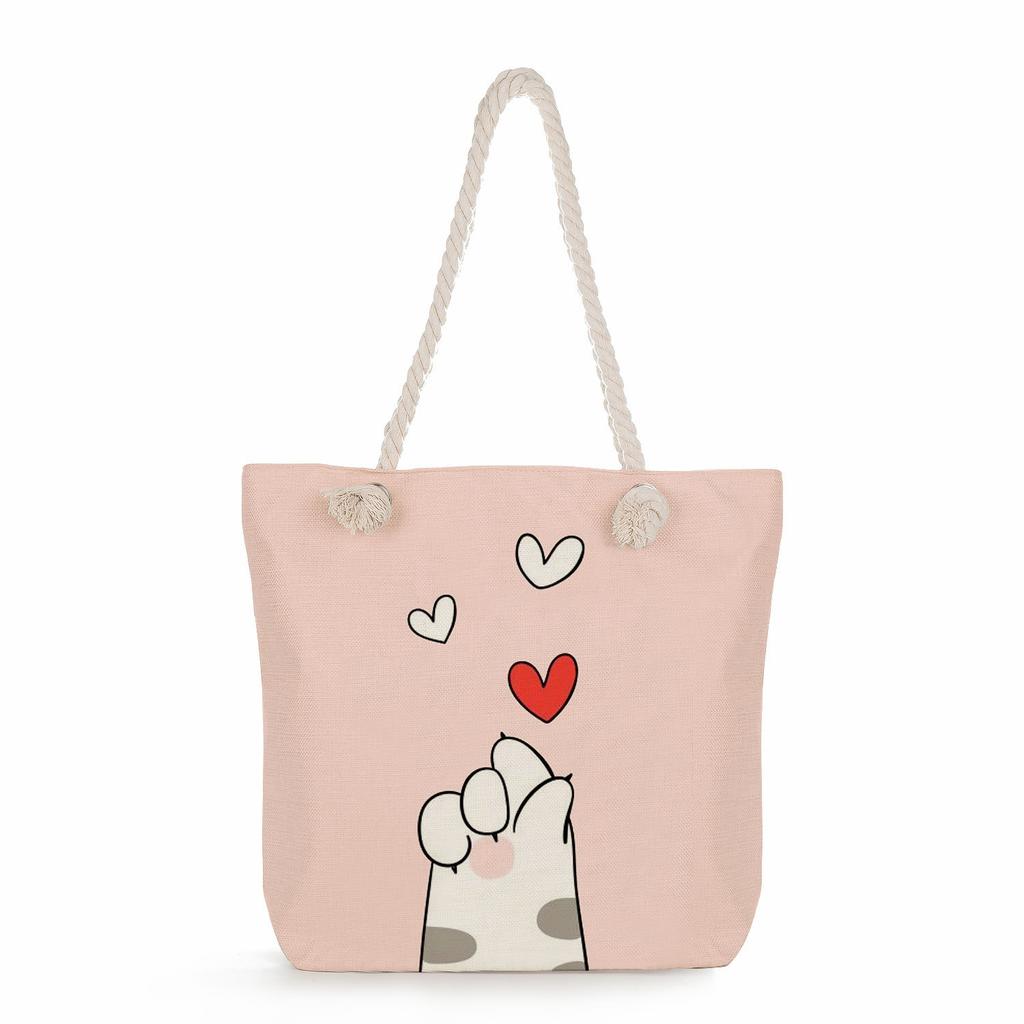 Multifunctional Dog Paws Printed Thick Rope Shoulder Beach Bag Casual Large Capacity Handbag 7601