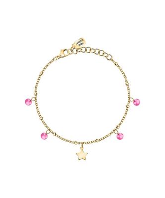 Gold Tone Steel Bracelet With Pink Zircon LPS05ARR84 For Women