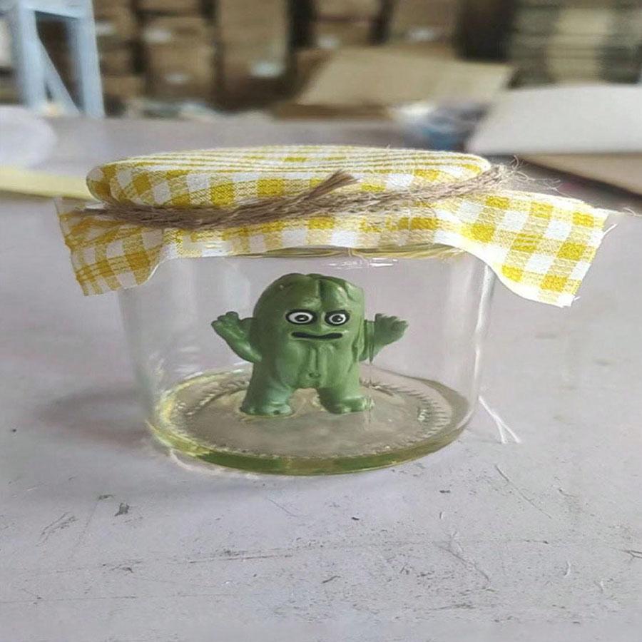 Grumpy Pickle In A Jar Sculpture, Miniature Glass Screaming Pickle In a Bottle, Emotional Support Jar,Handmade Emotional Support