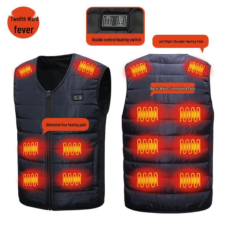 Chaleco Térmico de 12 Zonas con Cuello en V Talla Grande para Personas de Mediana Edad y Mayores - Ropa de Invierno Casual Eléctrica