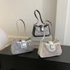 Casual Hundred Girls Chain Bag Fashion Embossed Girls Underarm Small Square Bag Korean Splicing Ladies Handbag Baguette PU Mater