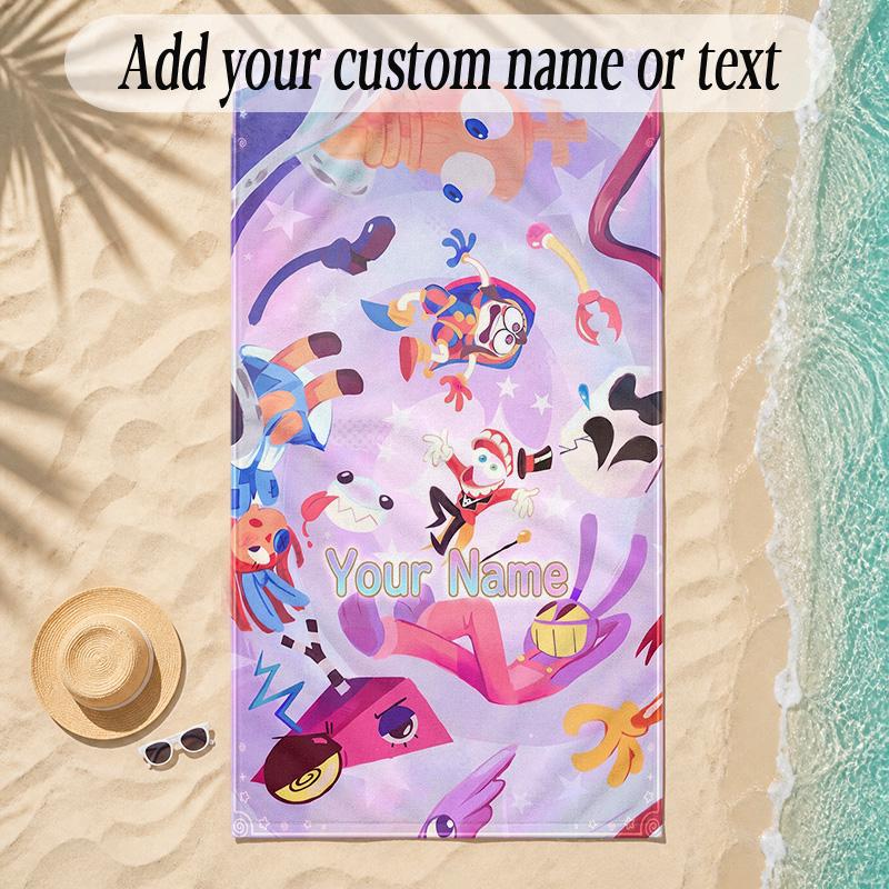 Beach TowelThe Amazing Digital Circus Custom Name Text Personalized Soft Towel for Beach Pool Indoor Home Decor Gift